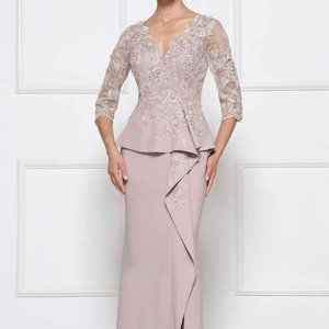 Elegant mother of the bride Lace Peplum Dress - dusty rose